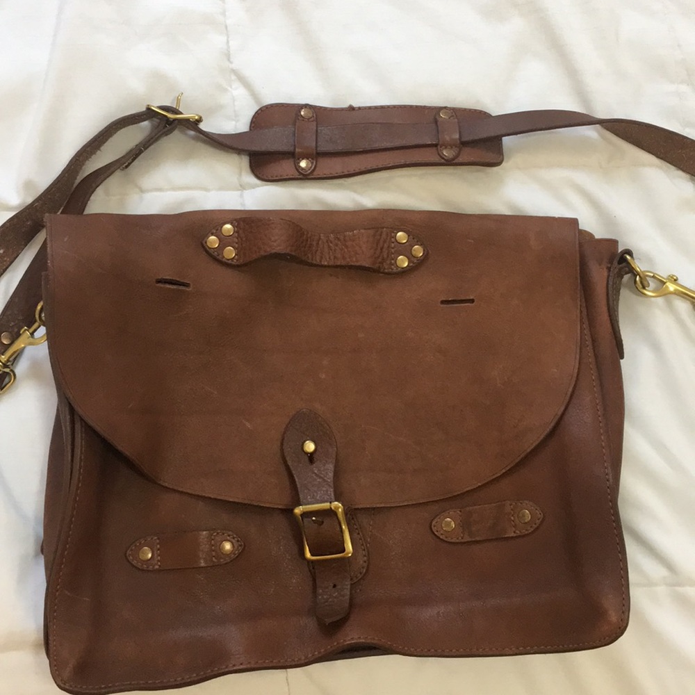 J Crew Montague brown leather side messenger bag